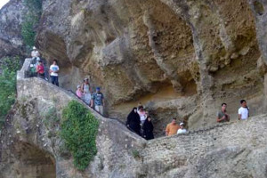 Meteora visitors leaving church